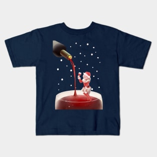 Santa Cat Holding Glass Red Wine Kids T-Shirt